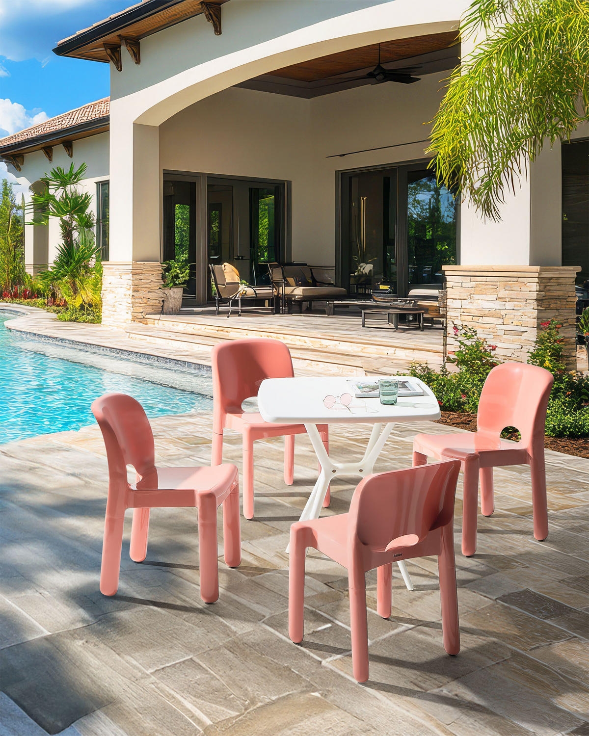 GARTENSTUHL 4er-Set Korallenrot Betim - Rot, Kunststoff (43/76/49cm) - Beliani