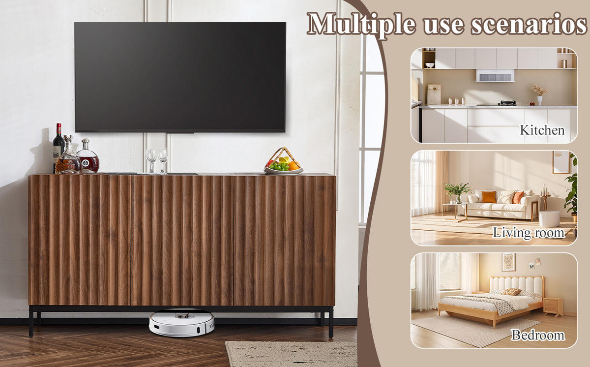 SIDEBOARD 150/40/80 cm mit 3 Türen in Dunkelbraun mit 3D-Wellendesign - Dunkelbraun, Holzwerkstoff (150/80/40cm) - BEAOK
