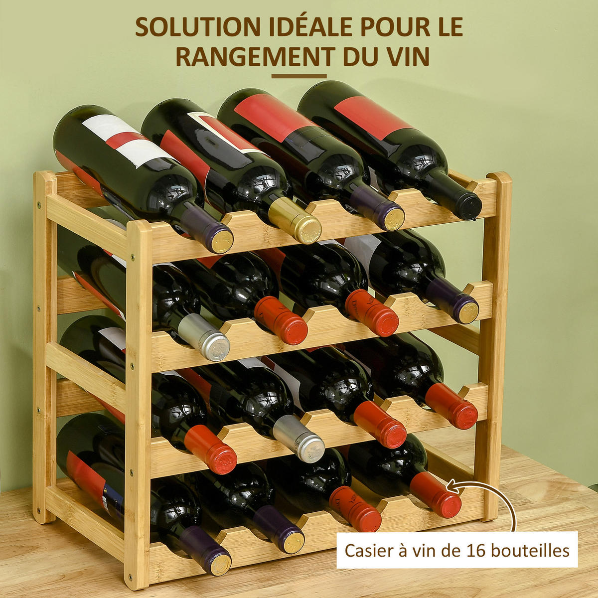 WEINREGAL DE-11144 4 Ebenen für 16 Flaschen aus Bambus Natur - Naturfarben, Naturmaterialien (43/38/23.5cm) - ComfortXL