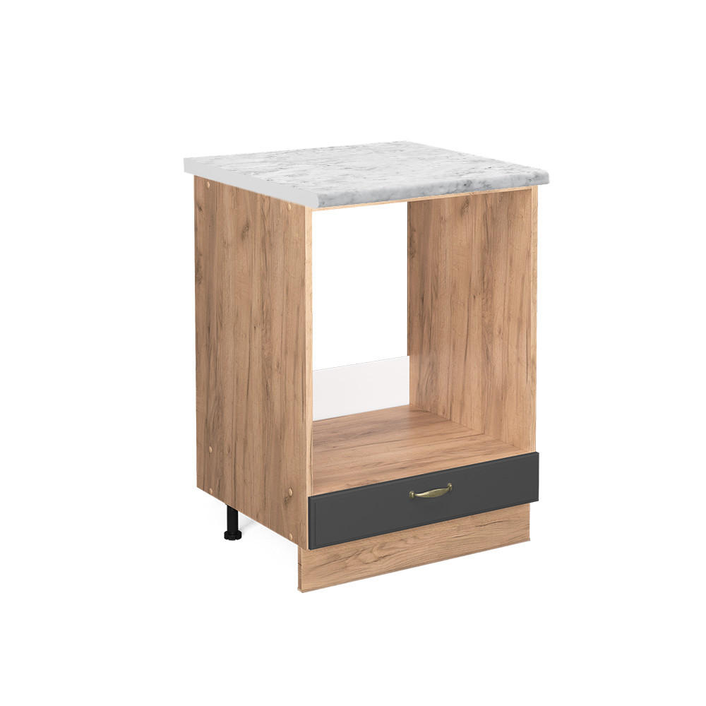 HERDUMBAUSCHRANK Fame-Line Anthrazit-Gold 60 cm, AP Marmor - Anthrazit/Eiche Wotan, Holzwerkstoff (60/82/60cm) - Vicco