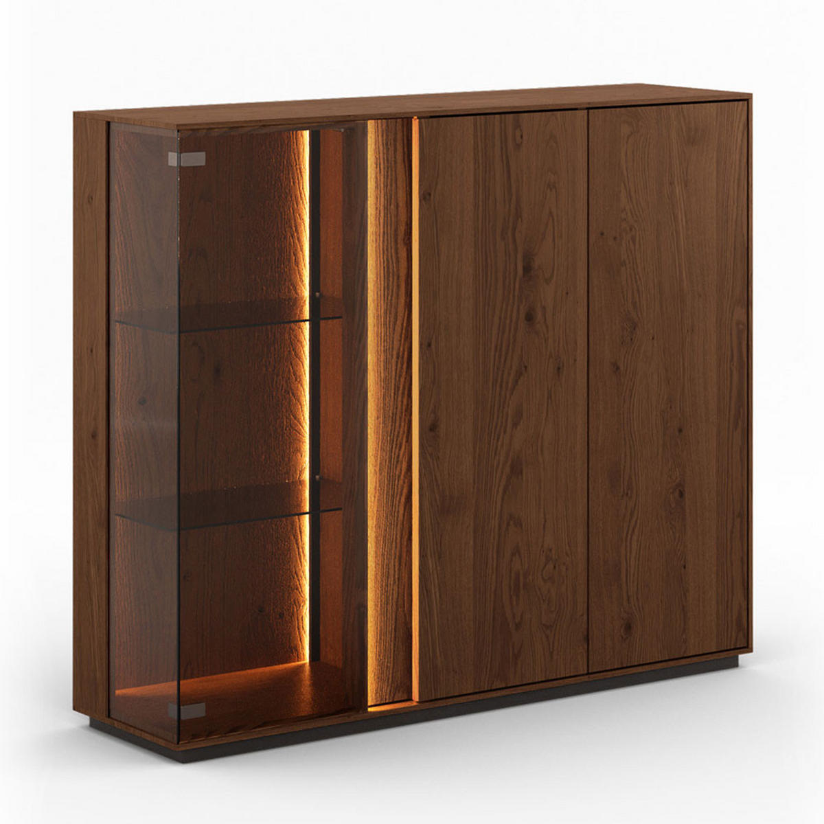 VITRINE Collodi Wildeiche Tabak 135 / 37 / 115cm - Wildeiche, Holz (135/115/37cm) - Feldmann-Wohnen