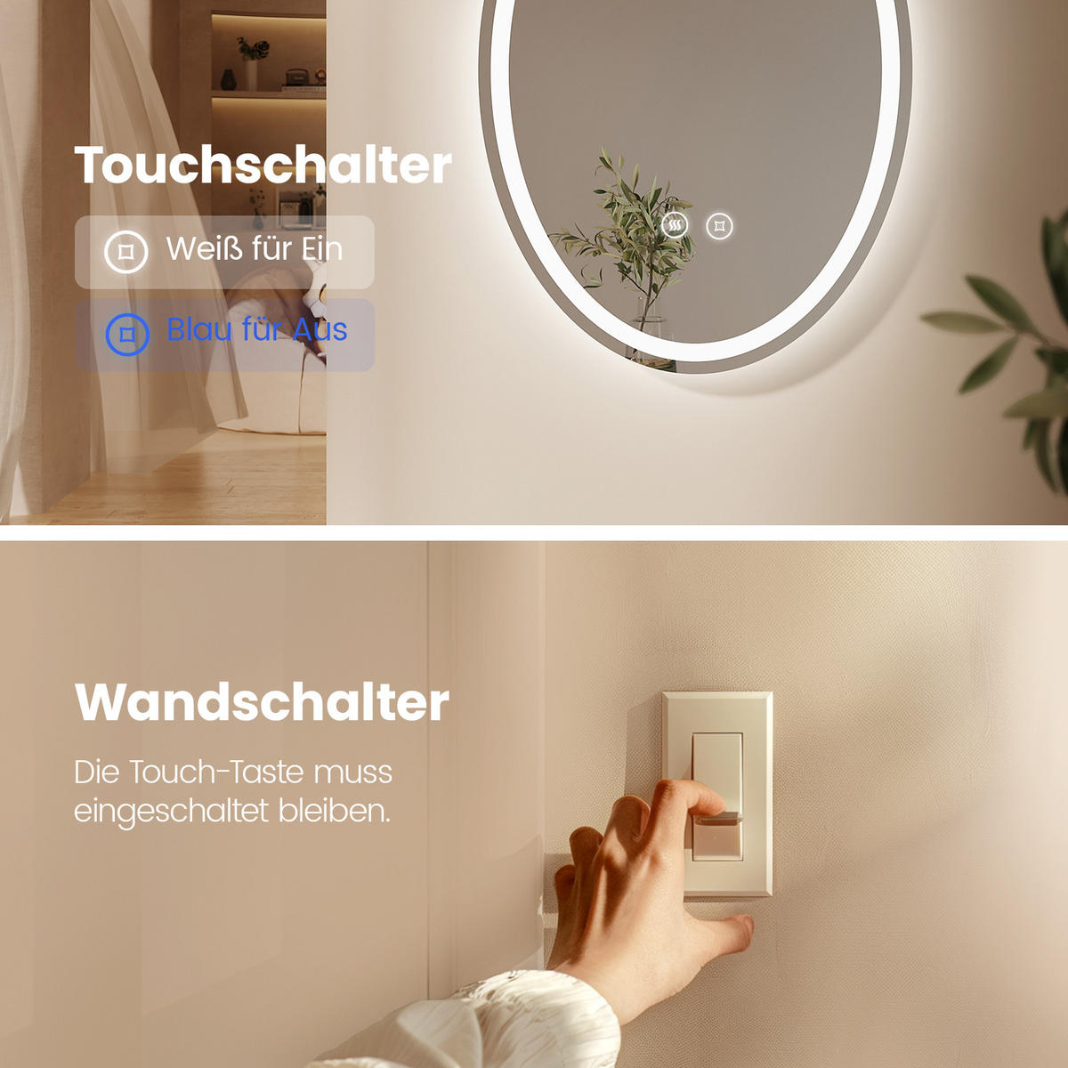 BADSPIEGEL mit LED-Beleuchtung Oval 70/50/3 cm - Transparent, Glas (50/70/3cm) - EMKE