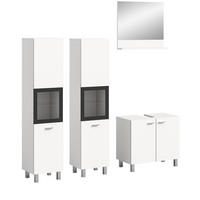 BADKOMBINATION 4tlg. Boston/Tampa Bad in weiß Nachbildung und schwarz B/H/T: 137x186x33 cm - Weiß, Holzwerkstoff (137/186/33cm)