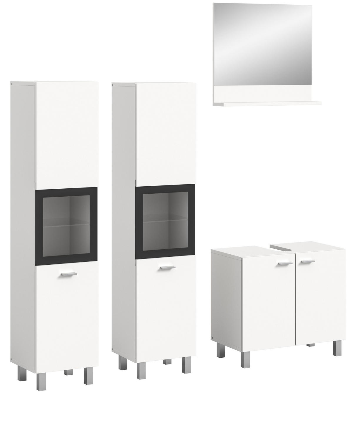 BADKOMBINATION 4tlg. Boston/Tampa Bad in weiß Nachbildung und schwarz B/H/T: 137x186x33 cm - Weiß, Holzwerkstoff (137/186/33cm)