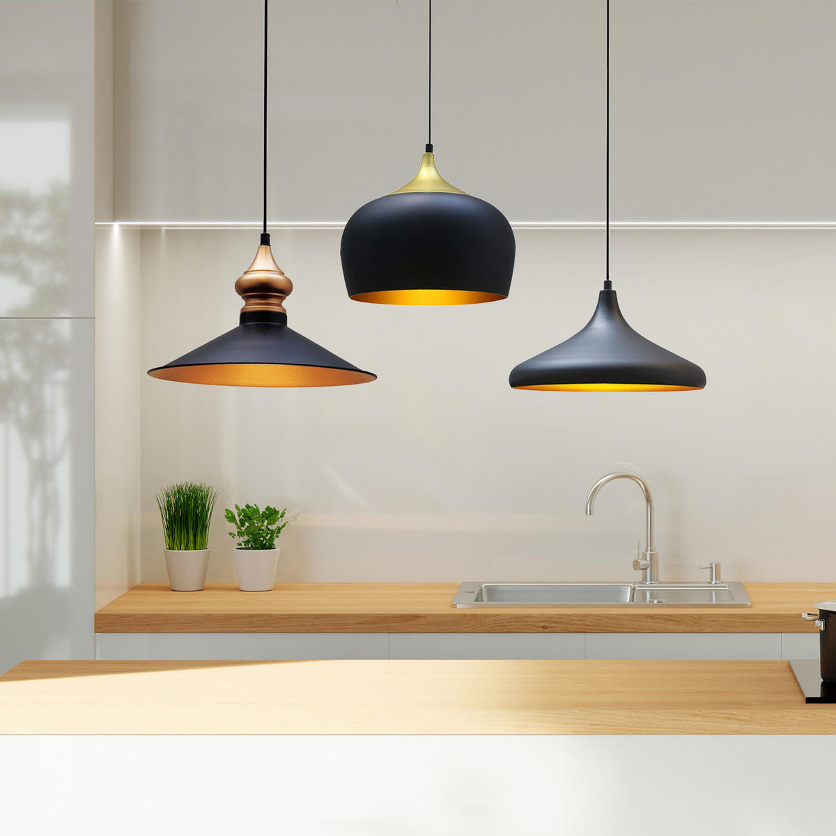 PENDELLEUCHTE Flammige Vintage Lampe x3 - Schwarz, Metall (120/120/140cm) - Bamyum