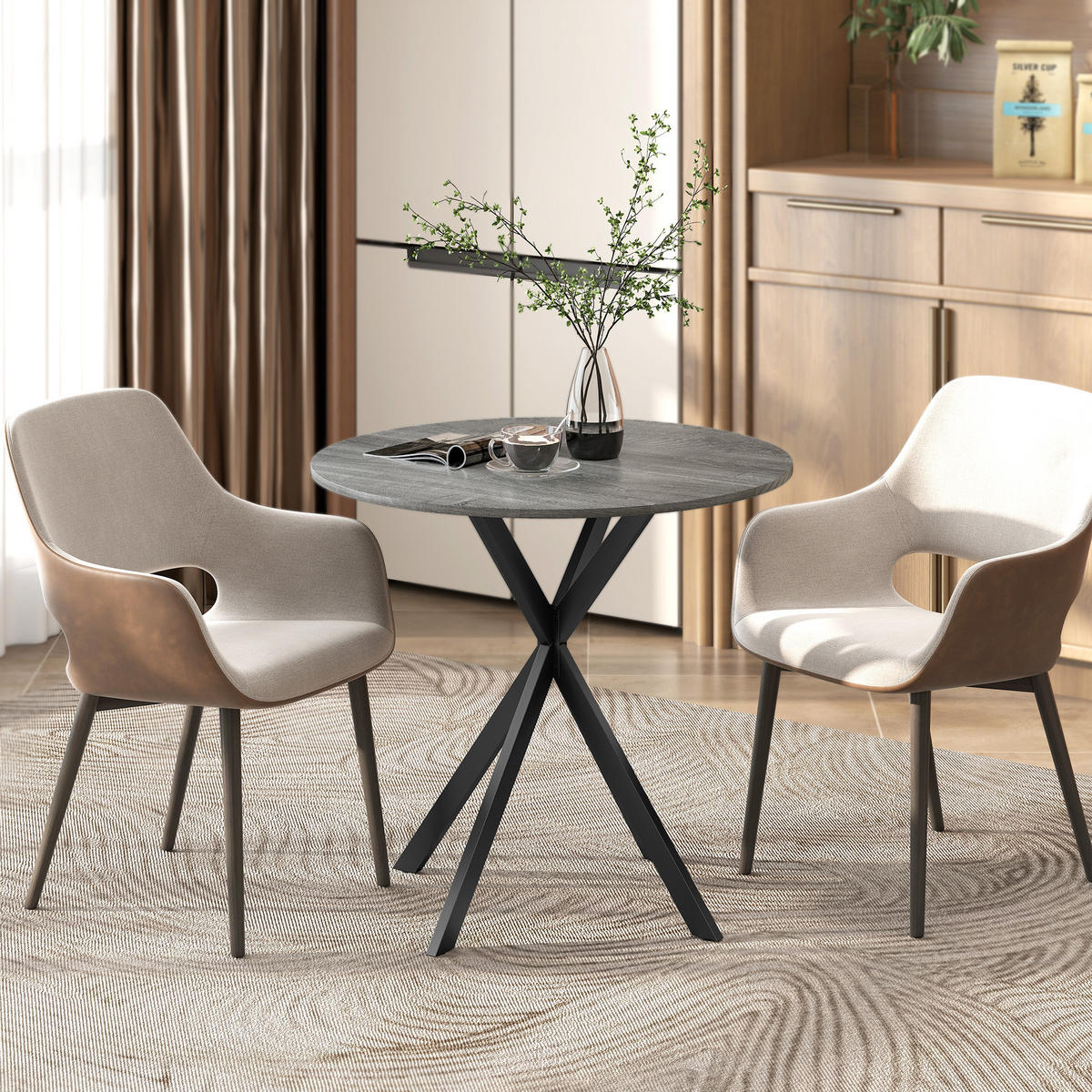 KÜCHENTISCH rund Grau 80/80/75 cm - Schwarz/Grau, Metall (80/80/75cm) - HOMCOM