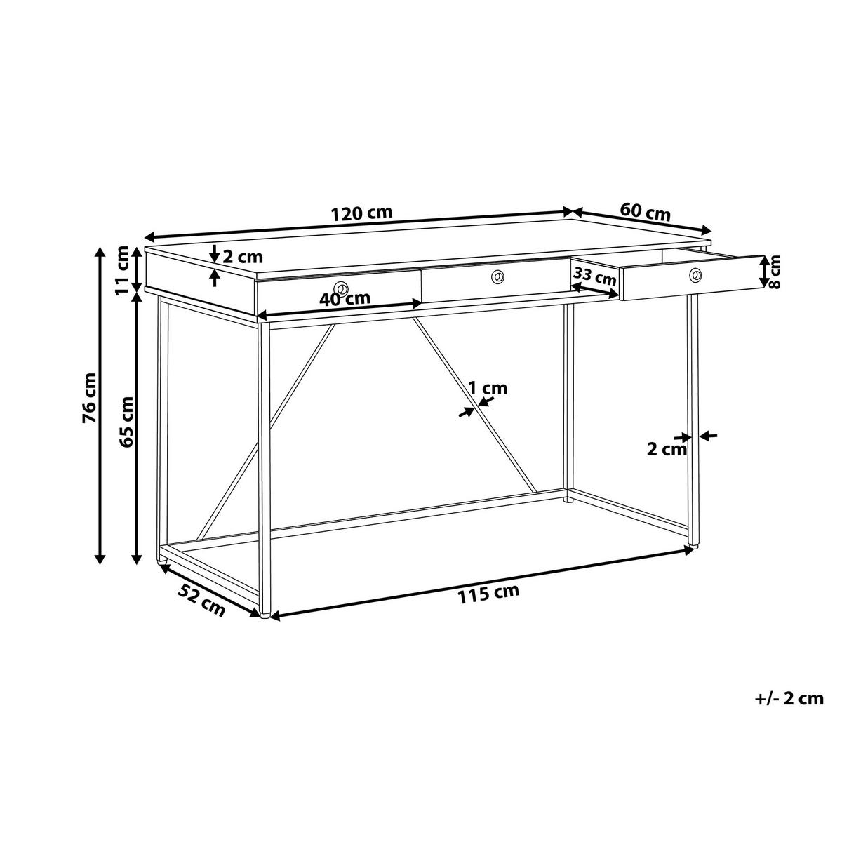 SCHREIBTISCH heller Holzfarbton/weiß 120/60/76 cm Hinton - Hellgrau, Holzwerkstoff (60/120/76cm) - Beliani