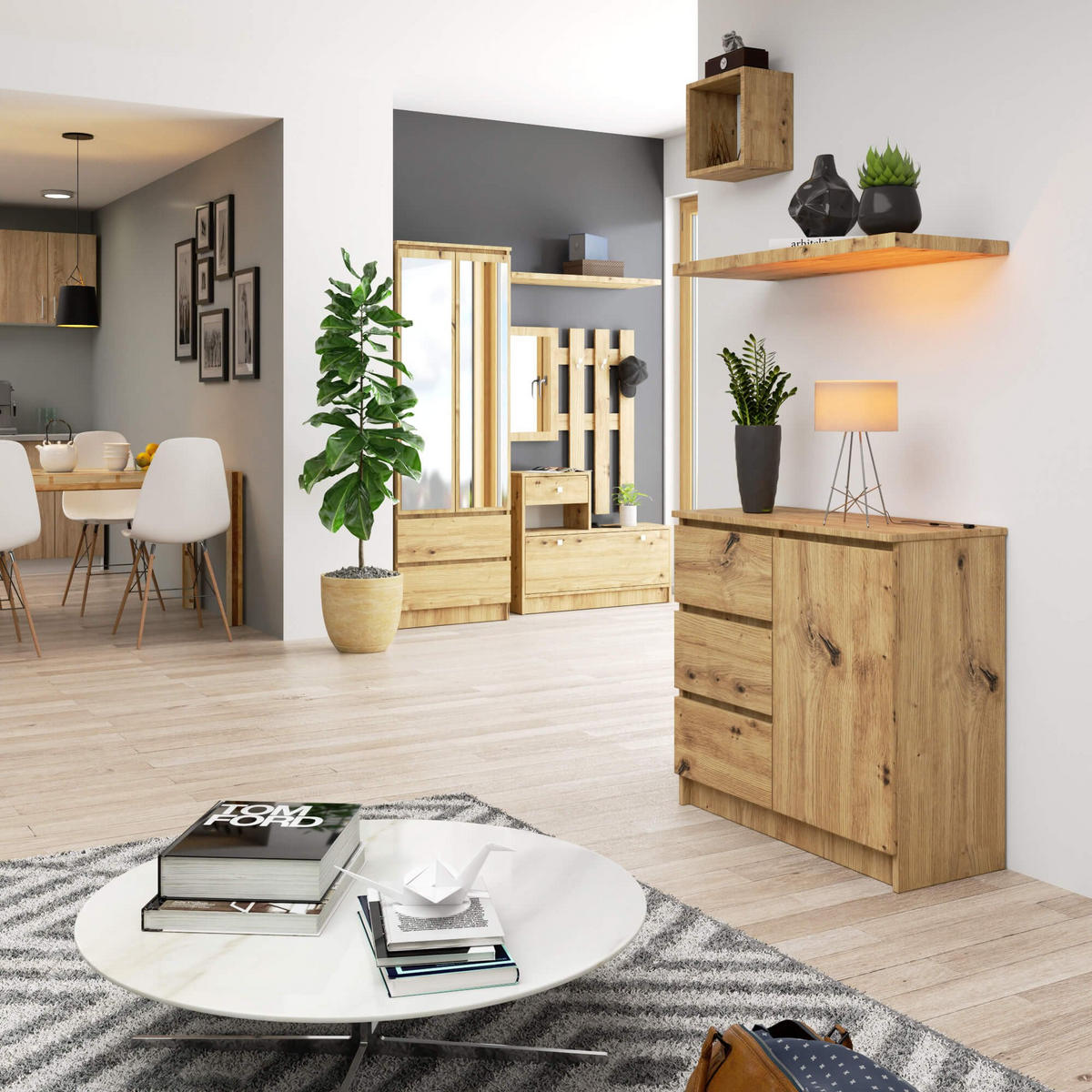 KOMMODE Jerry, Artisan, 35x80x77 cm - Eiche Artisan, Holz (80/77/35cm) - Milordbikes