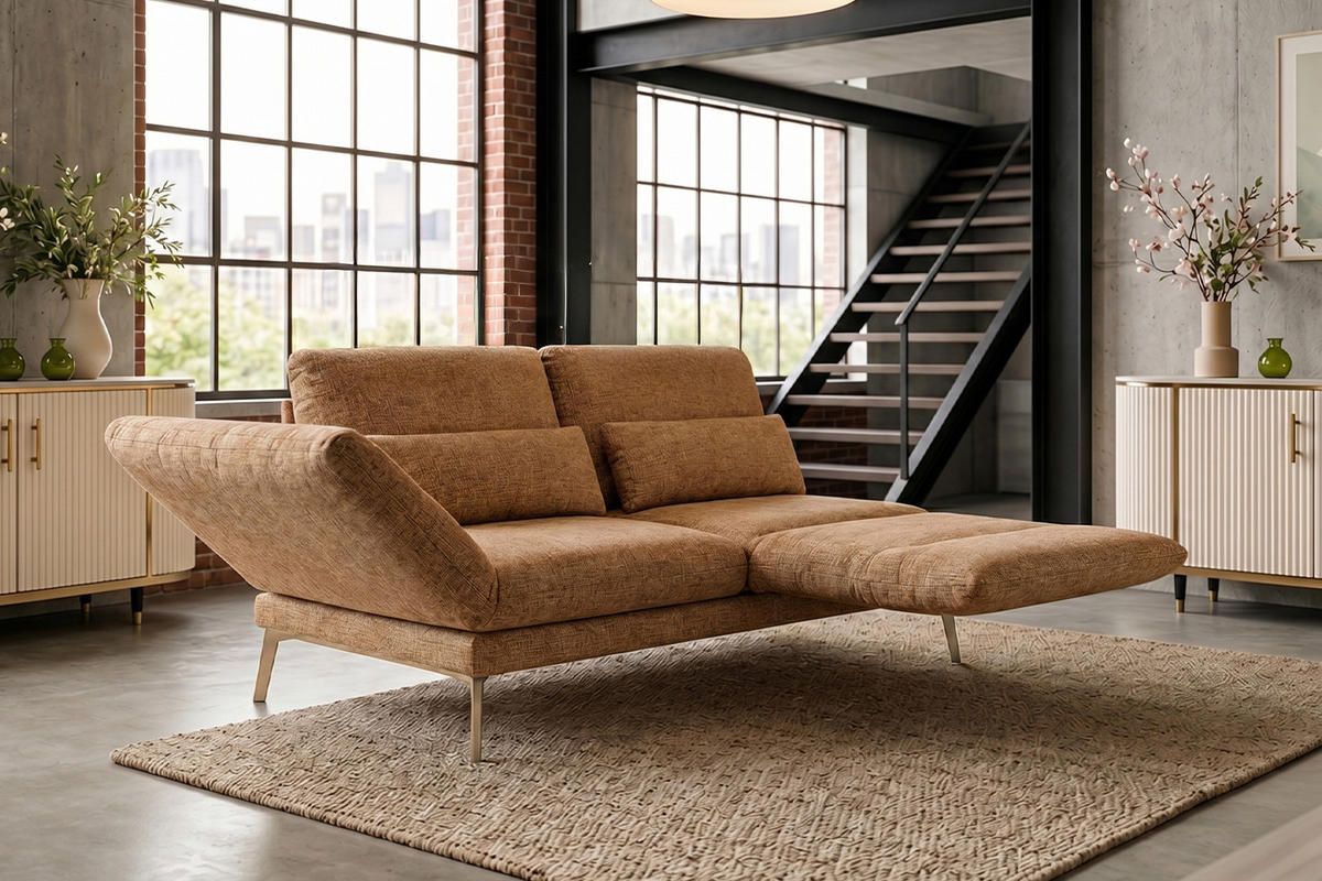 SOFA HOLLY Braun Flachgewebe - Dunkelbraun/Braun, Textil/Metall (176/90/92cm) - KAWOLA