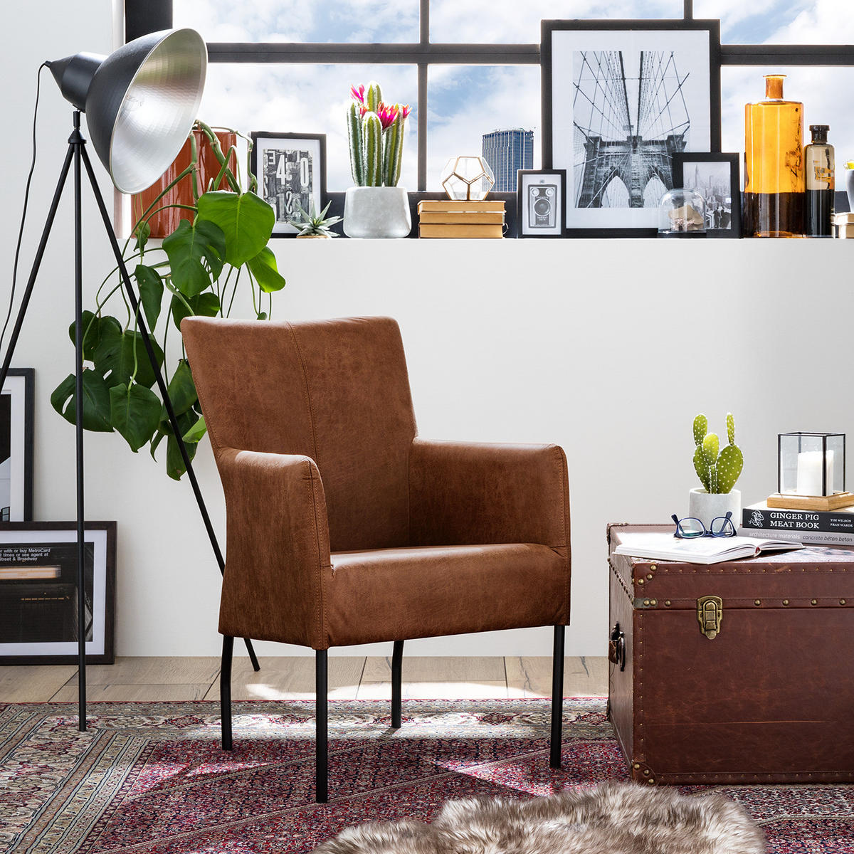 SESSEL - Antiklederlook - Braun, Textil (82/57/65cm) - home24