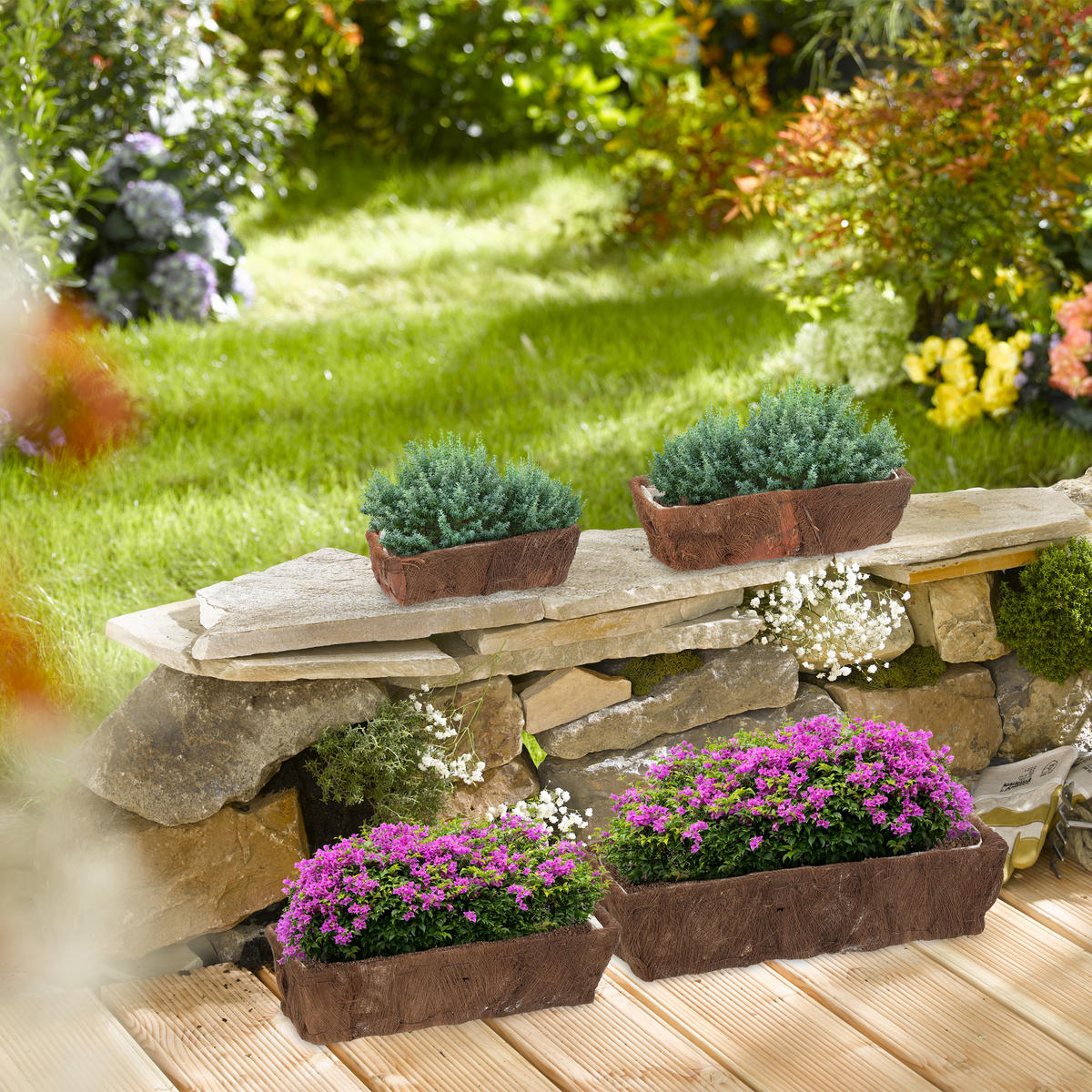 4XBLUMENKASTEN - Braun, Holz/Kunststoff (57.5/14/20cm) - Relaxdays