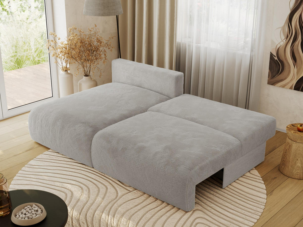 ECKSCHLAFSOFA VIVO L Hellgrau Plüsch - links - Hellgrau/Schwarz, Kunststoff/Textil (223/150cm) - MKS