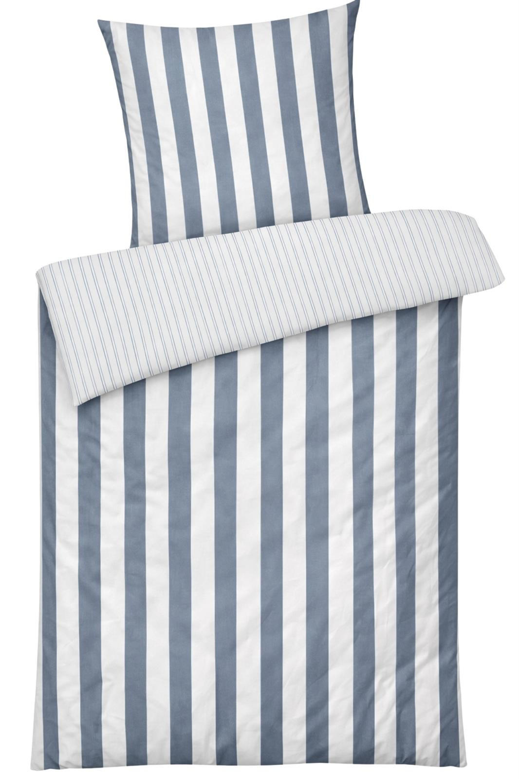 WENDE-BETTWÄSCHE Mako Perkal 240x220 cm aus 100% Baumwolle mit Reißverschluss, 3 teilig Bettbezug gestreift 240 x 220 - Blau - Blau, Textil (240/220cm) - Carpe Sonno