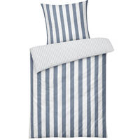 WENDE-BETTWÄSCHE Mako Perkal 240x220 cm aus 100% Baumwolle mit Reißverschluss, 3 teilig Bettbezug gestreift 240 x 220 - Blau - Blau, Textil (240/220cm) - Carpe Sonno