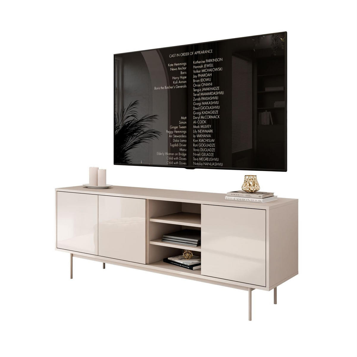 TV-SCHRANK SANAYI Kaschmir Hochglanz mit Gestell - Kaschmir, Holzwerkstoff (156/62/38cm) - Lookway