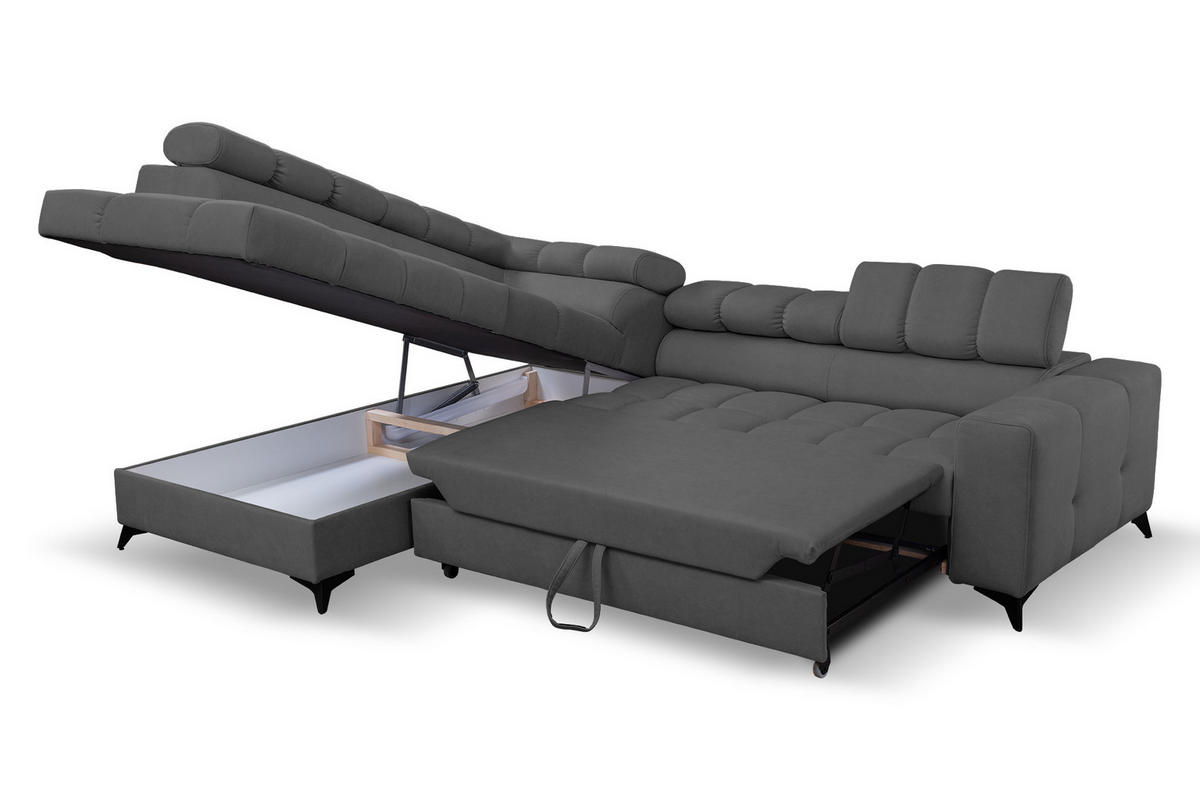 ECKSOFA Andrea L-Form mit verstellbaren Kopfstützen Schlaffunktion Bettkasten 267 cm links dunkelgrau - Dunkelgrau, Kunststoff (106/267cm) - Margaret Hadas24