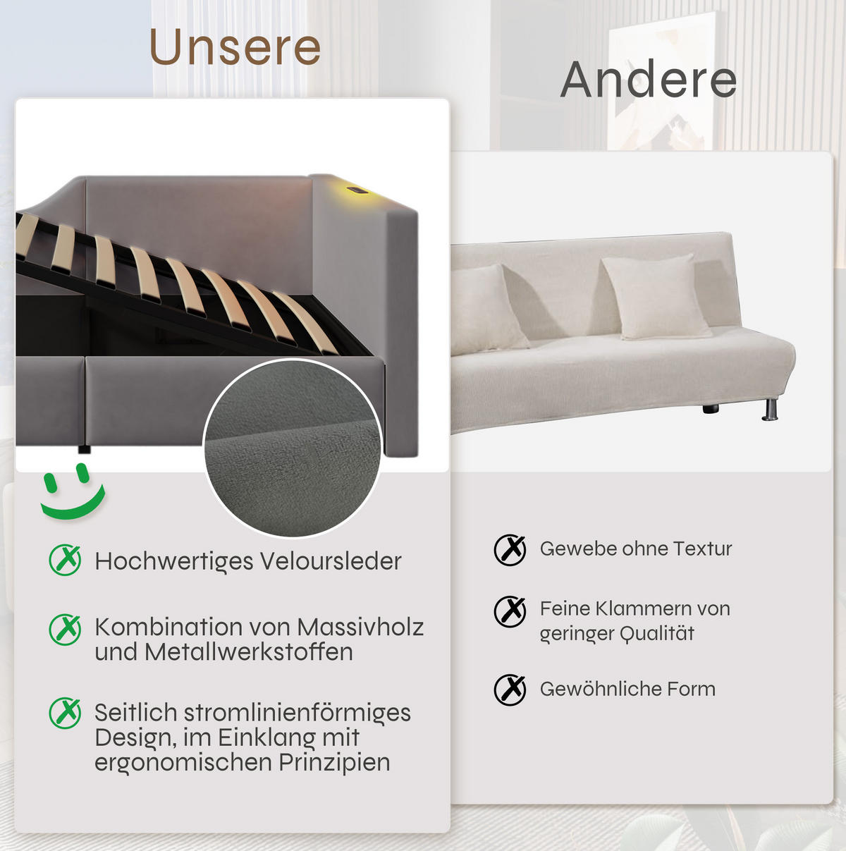 POLSTERBETT 90/190 cm Grau aus Samt mit Stauraum - Grau, Textil (90/190cm) - OKMYHOME