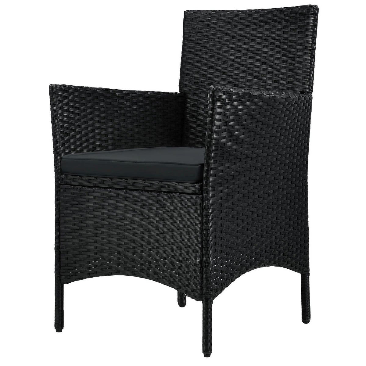 BALKON-SET Bayamo Polyrattan schwarz/dunkelgrau (3-tlg.) - Schwarz, Kunststoff - Juskys