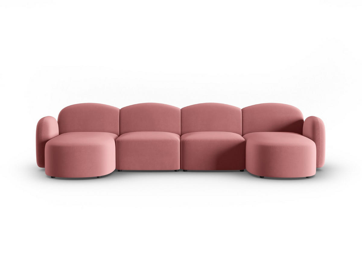PANORAMASOFA Blair aus Samt lachs 6 Sitzplätze - Pink, Textil (155/80/350cm) - Micadoni