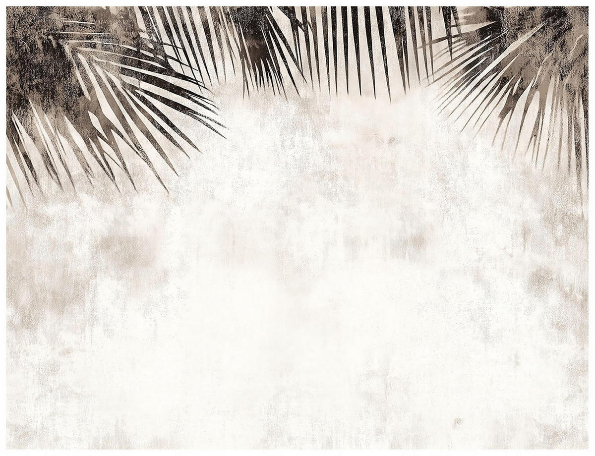 FOTOTAPETE Blätter Boho Beige Beton Wohnzimmer Tapete 250x175 - Beige, Papier (250/175cm) - Wallarena