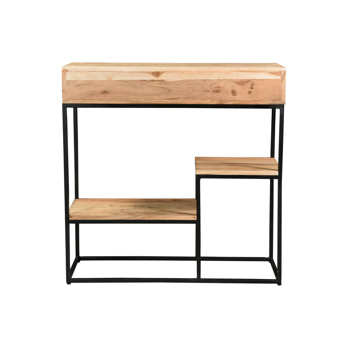 KONSOLE 2 Schubladen Akazienholz Metall L80 GRENELLE - Dunkelbraun, Holz (80/30/80cm) - Miliboo