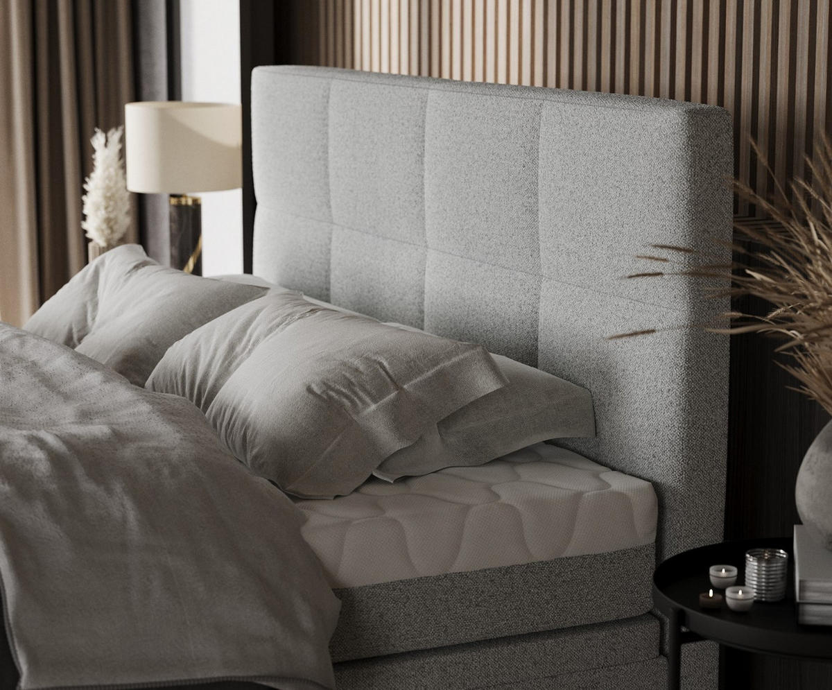 BOXBETT Tessa 160/200 cm Hellgrau im Riva Stoff - Hellgrau/Schwarz, Holz/Holzwerkstoff (160/200cm) - AltaBeds