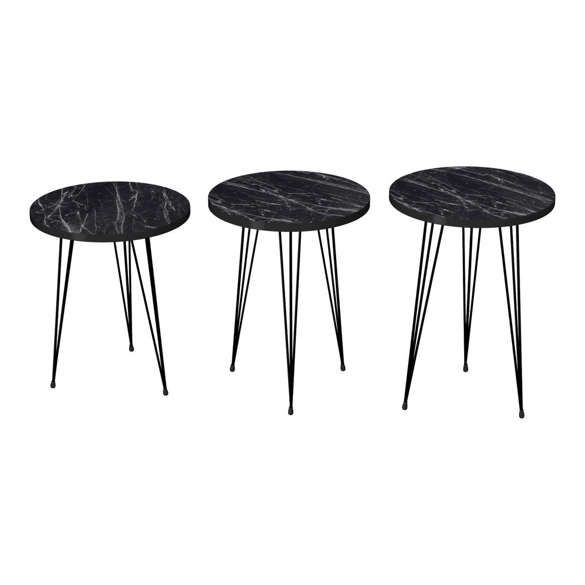 SATZTISCH Ry im 3er Set - Schwarz, Metall (34/34/55cm) - [en.casa]
