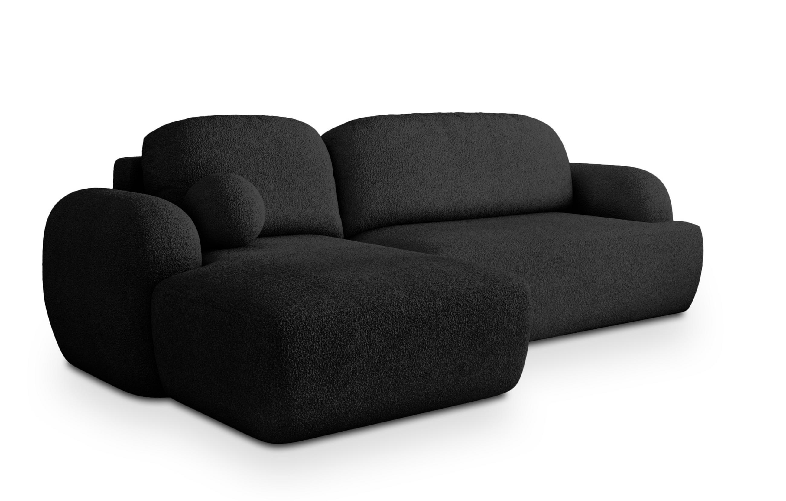 ECKSOFA MODENZA N L-S Schwarz Boucle-Stoff mit Schlaffunktion - Schwarz, Holz (266/148cm) - MASSENO