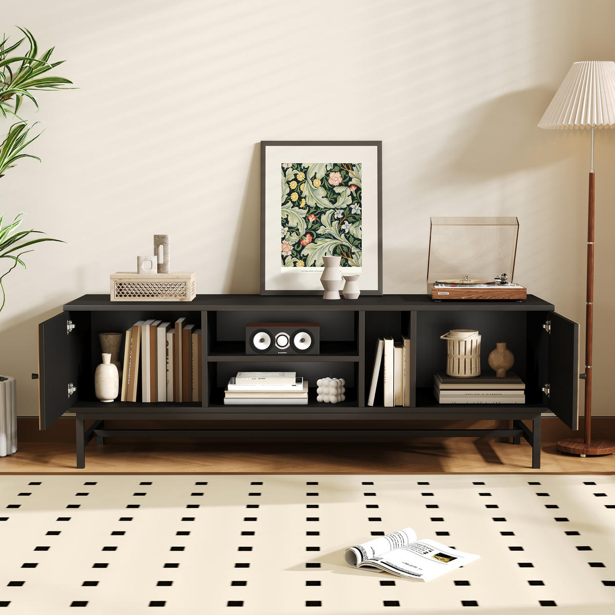 TV-SCHRANK mit Stauraum 150 cm Schwarz Holzoptik - Schwarz, Holzwerkstoff (38/55/150cm) - Beauniv