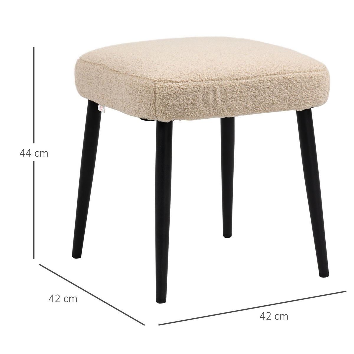 FUSSHOCKER Sitzhocker Quadratischer Schminkhocker mit Kaschmir-Optik, Stahlbeine - Beige, Kunststoff (42/44/42cm) - HOMCOM