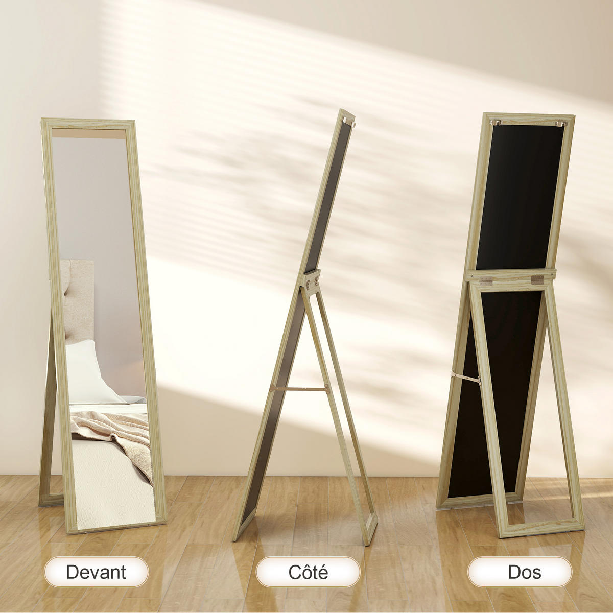 STANDSPIEGEL DE-17946 rechteckig mit Stand- & Wandmontage Natur - Naturfarben, Holzwerkstoff (37/154/1cm) - ComfortXL
