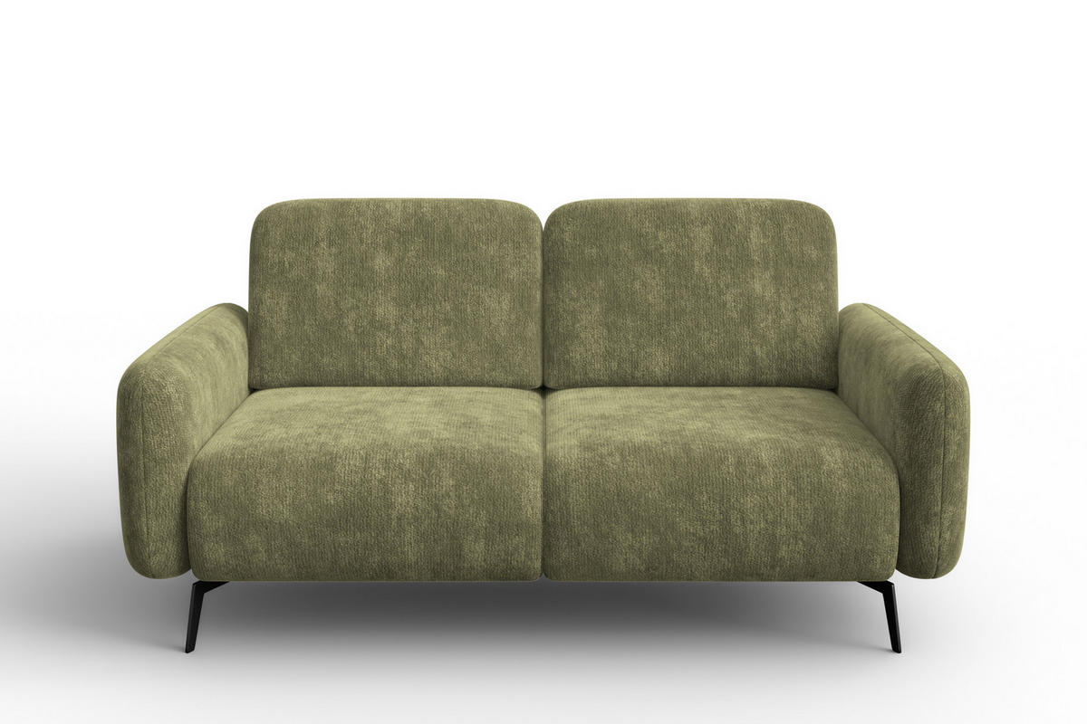 SOFA FEBE 2-Sitzer, olivgrüner Chenille-Stoff - Schwarz/Olivgrün, Holz/Textil (160/82/96cm) - Wozimo
