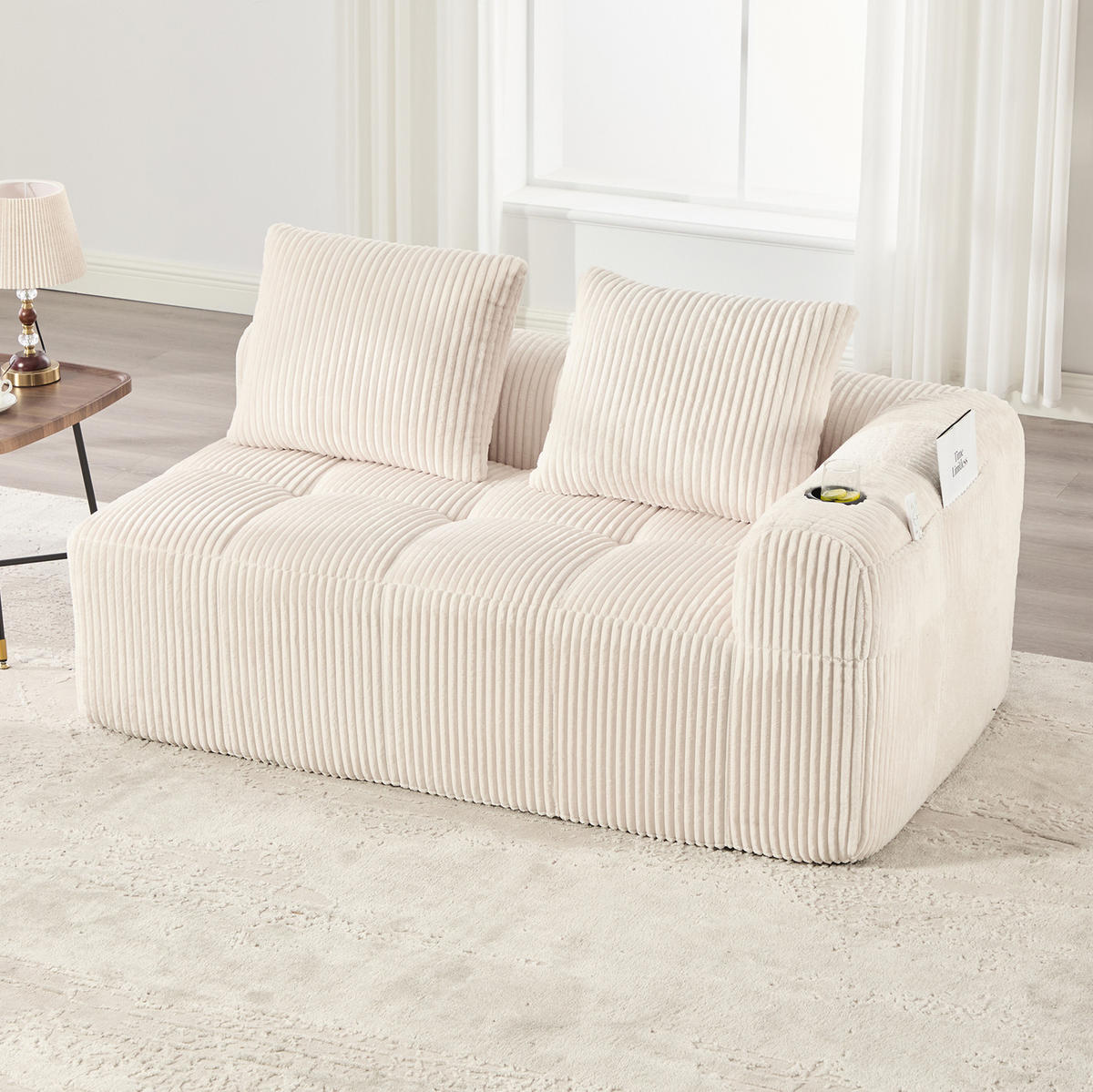 2-SITZER 158/93/61 cm Beige aus Cord mit Becherhalter - Beige, Textil (93/61/158cm) - OKMYHOME