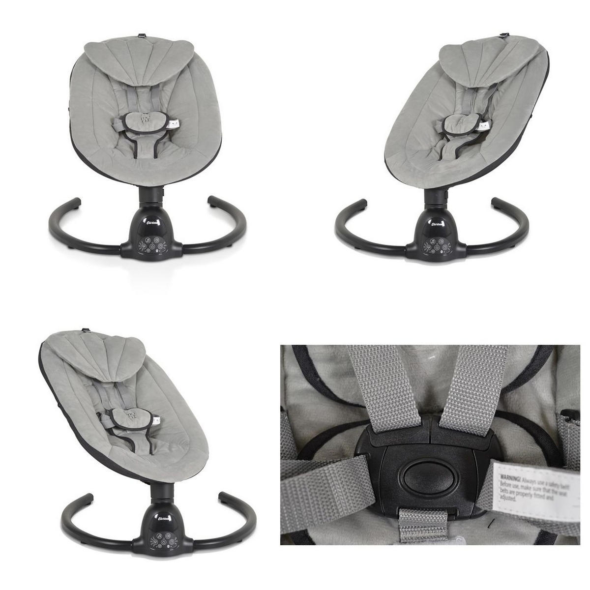 BABYWIPPE Clarissa grau 5 Schaukelgeschwindigkeiten, Bluetooth, Fernbedienung, Timer - Grau, Metall - Moni