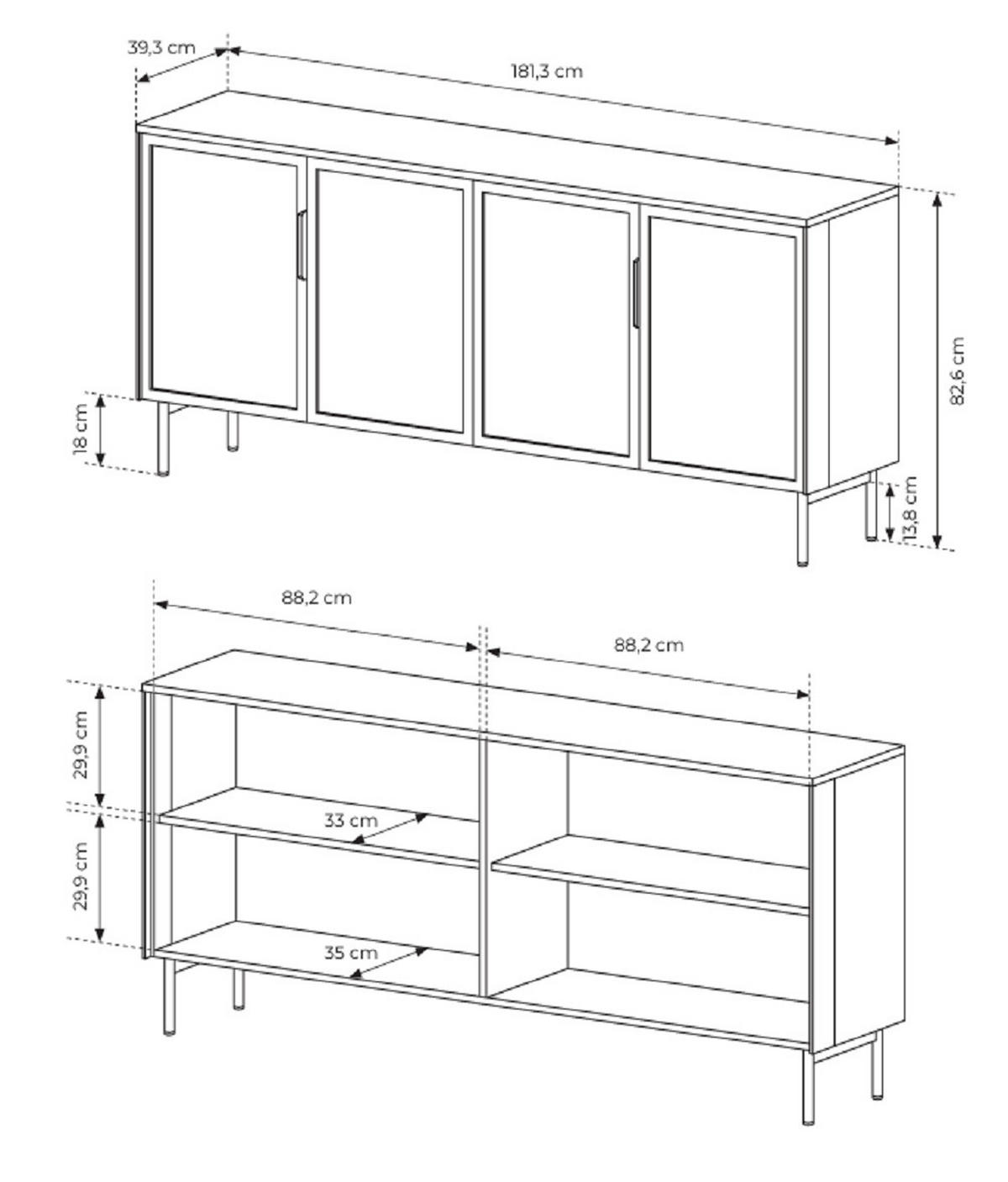 KOMMODE 182 cm Senzia mit LED, 4 Türen, Eiche Dunin - Eichefarben, Holz (182/83/39cm) - Emporius