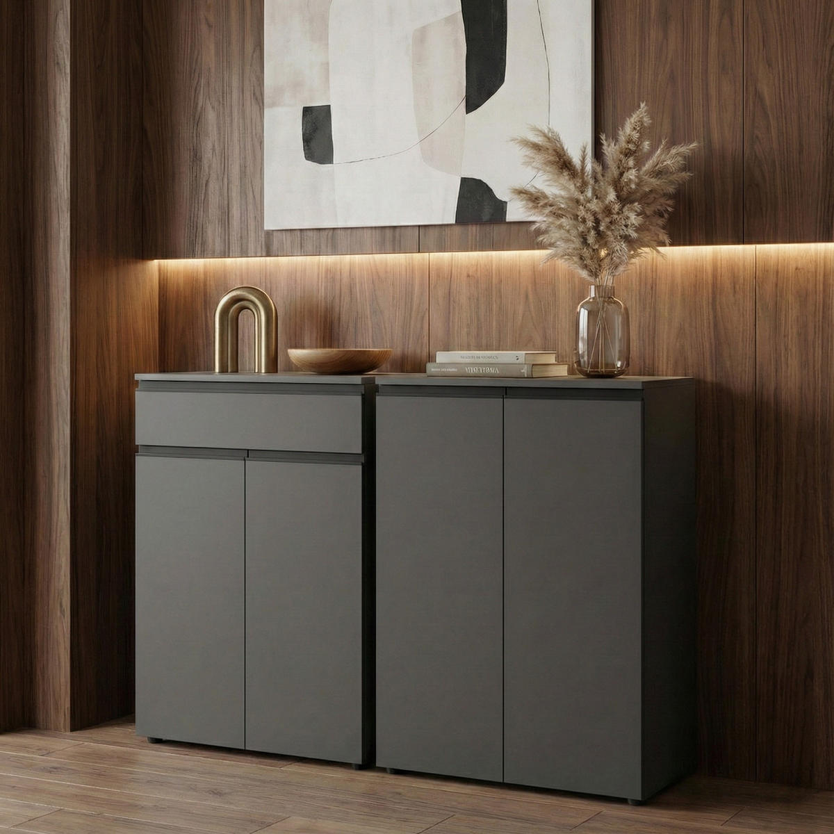 AKTENSCHRANK mit Schublade Soft-Close 81x120x40 cm Graphit - Schwarz, Holzwerkstoff (81/120/40cm) - KADIMA DESIGN