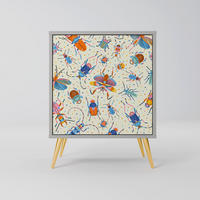 SIDEBOARD COLORFUL INSECTS, Grau, 57,5x42x75,5 cm, Goldfarbene Metallfüße - Goldfarben/Multicolor, Holzwerkstoff/Metall (57.5/75.5/42cm) - SpaceRebels