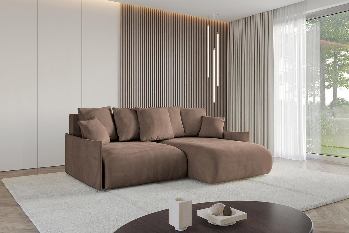 ECKSOFA Ottomane rechts ONESK-L -v1 216x177x72 Braun Velours - Braun, Holzwerkstoff/Kunststoff (177/216cm) - ALTDECOR