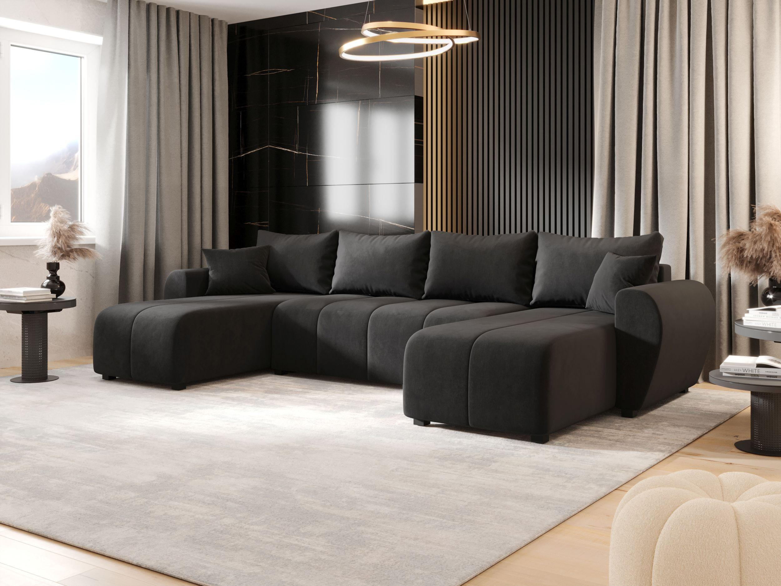 WOHNLANDSCHAFT MOLISA U Itaka 27 mit Schlaffunktion - Dunkelgrau, Textil (303/82/208cm) - Bedante