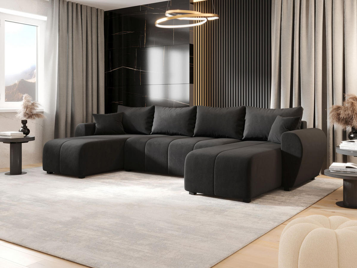 WOHNLANDSCHAFT MOLISA U Itaka 27 mit Schlaffunktion - Dunkelgrau, Textil (303/82/208cm) - Bedante