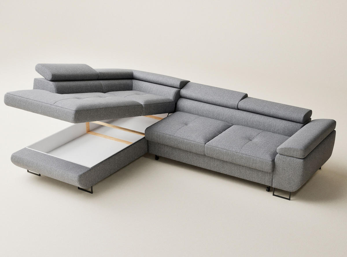 ECKSOFA MIT SCHLAFFUNKTION Concord Grau Webstoff - Schwarz/Grau, Holz/Holzwerkstoff (277/203cm) - Maison de Reve