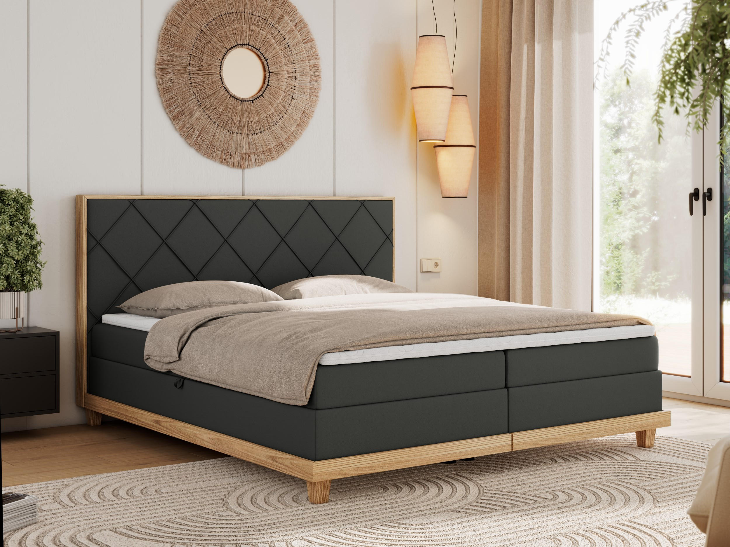 Thumbnail - MKS Boxbett, Dunkelgrau, Textil, 2-Sitzer, H4, Rechteckig, 160x200 cm, Oeko-Tex®, Schlafzimmer, Betten, Boxspringbetten