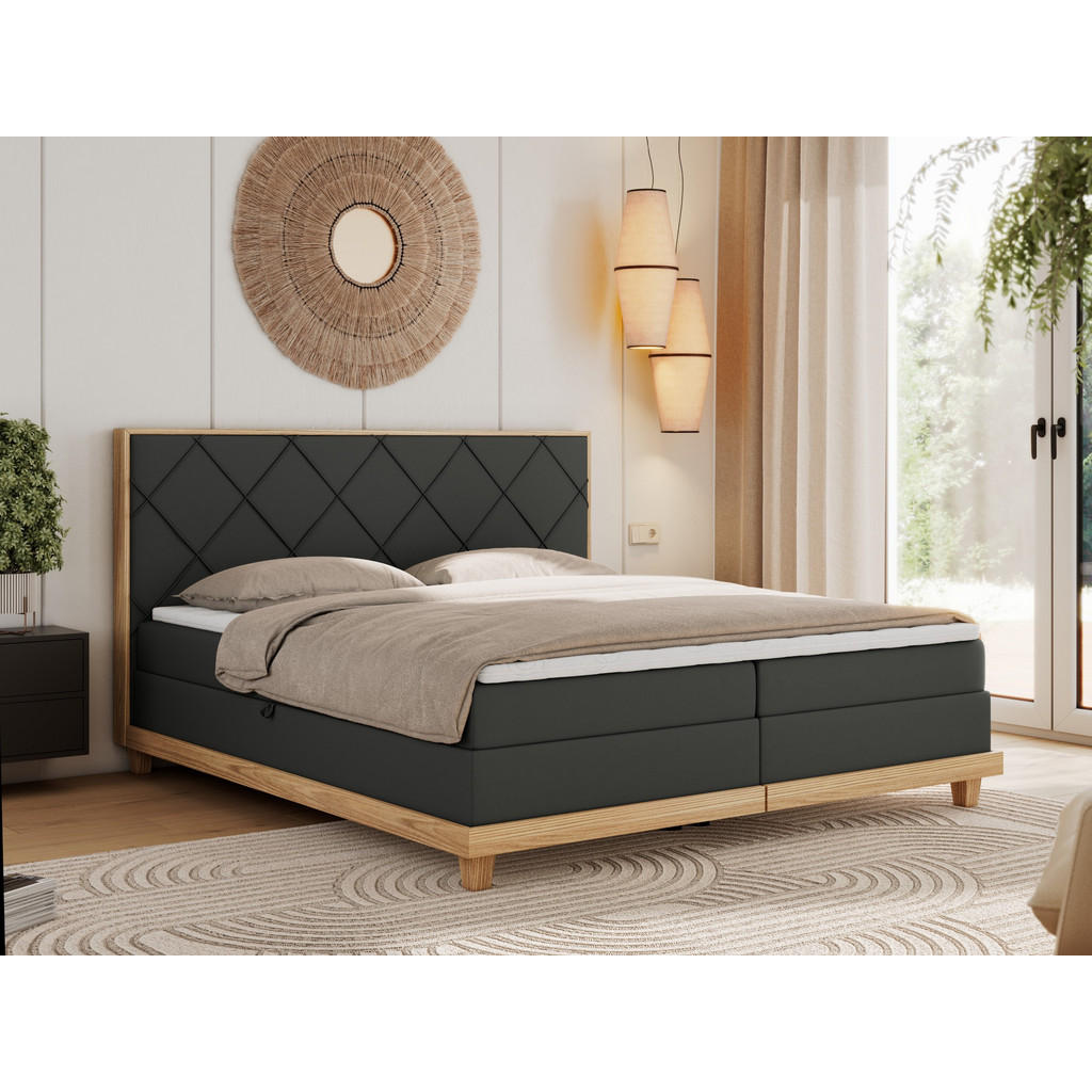 Thumbnail - MKS Boxbett, Dunkelgrau, Textil, 2-Sitzer, H3, Rechteckig, 180x200 cm, Oeko-Tex®, Schlafzimmer, Betten, Boxspringbetten