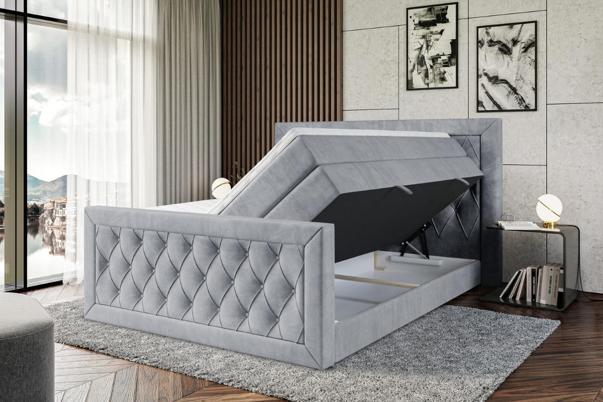 BOXSPRINGBETT NOEL-Z KING - 160 x 200 - H3/H4 - Grau - Grau, Holzwerkstoff (160/200cm) - ALTDECOR
