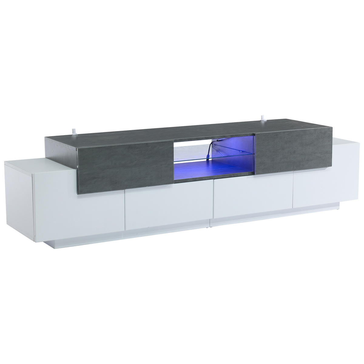 TV-SCHRANK 180/40/45 cm Weiß Grau mit Glasablage und RGB-Beleuchtung - Weiß, Holzwerkstoff (180/45/40cm) - OKWISH