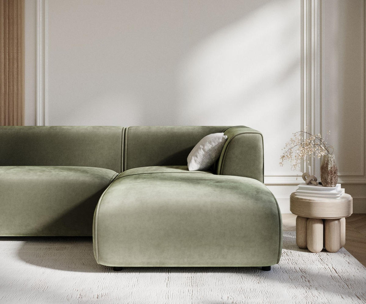 ECKSOFA Melani Olivenfarbe Samtstoff - Rechts Seite - Schwarz/Olivgrün, Holz/Holzwerkstoff (162/256cm) - Maison de Reve