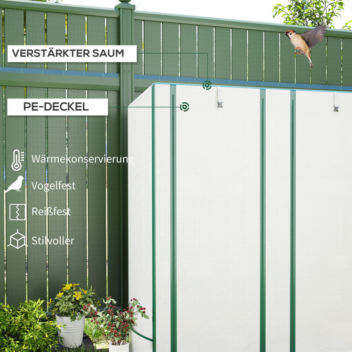 GEWÄCHSHAUS, 144L x 48B x 152H cm - Weiß, Kunststoff/Metall (48/152/144cm) - Outsunny