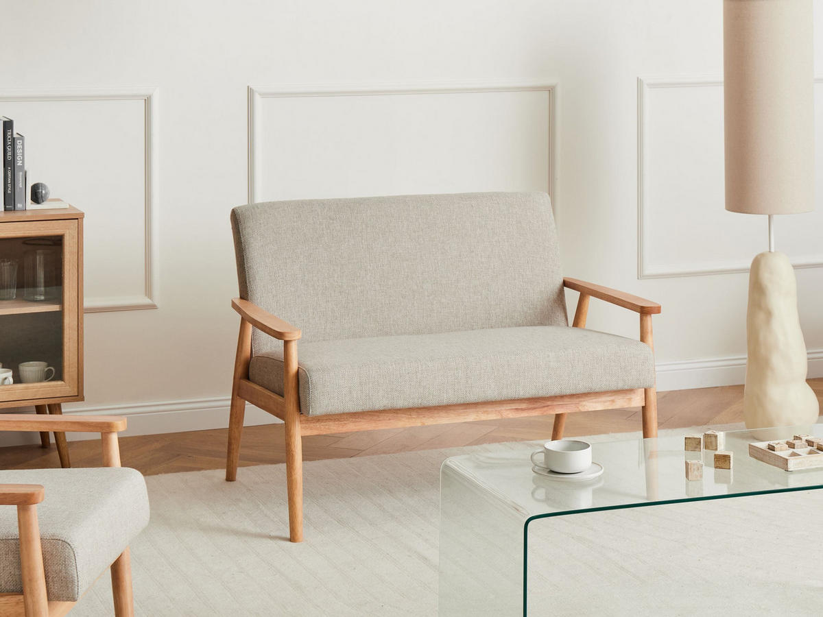 SOFA 2-Sitzer Hellbraun/Grau Esrum - Hellbraun/Grau, Holz/Textil (111/79/72cm) - Beliani