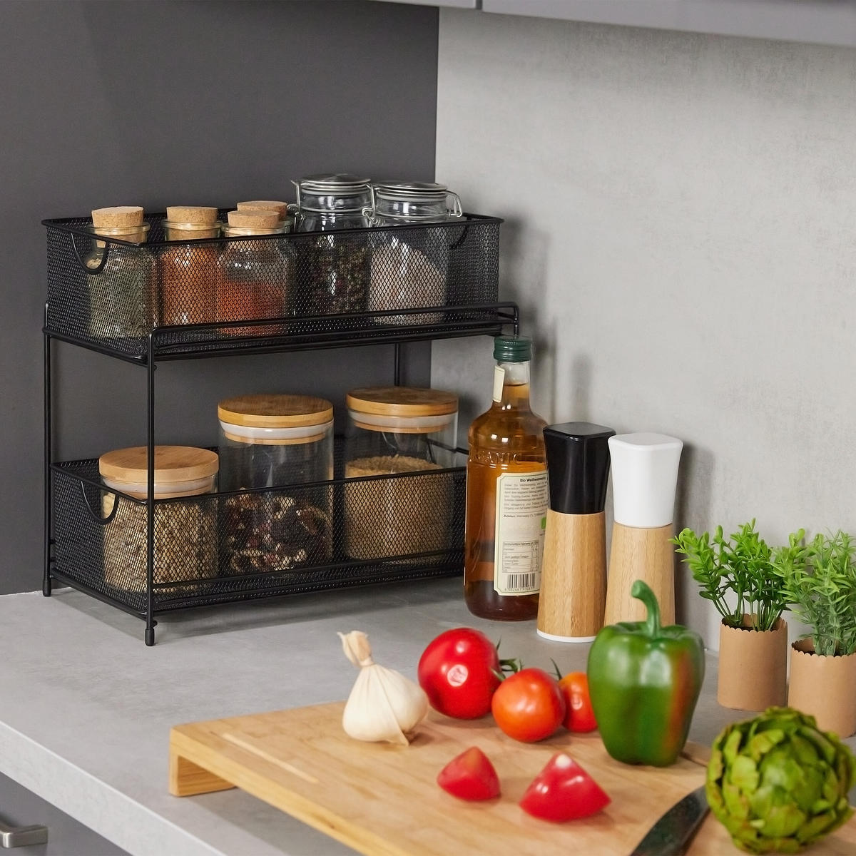 KÜCHENORGANIZER - Schwarz, Kunststoff/Metall (19/32/35.5cm) - Relaxdays