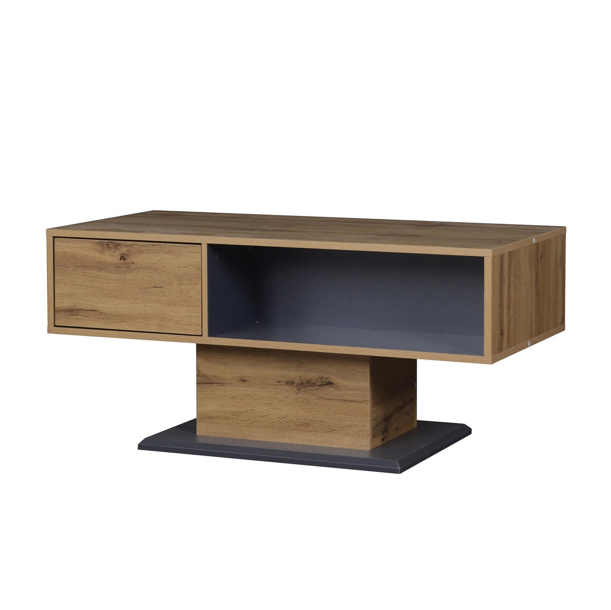 KLUBSKA miza, 100/46,5/50 cm, videz hrasta/siva, z obojestranskim shranjevanjem - siva, leseni material (100/50/46.5cm) - BEAOK